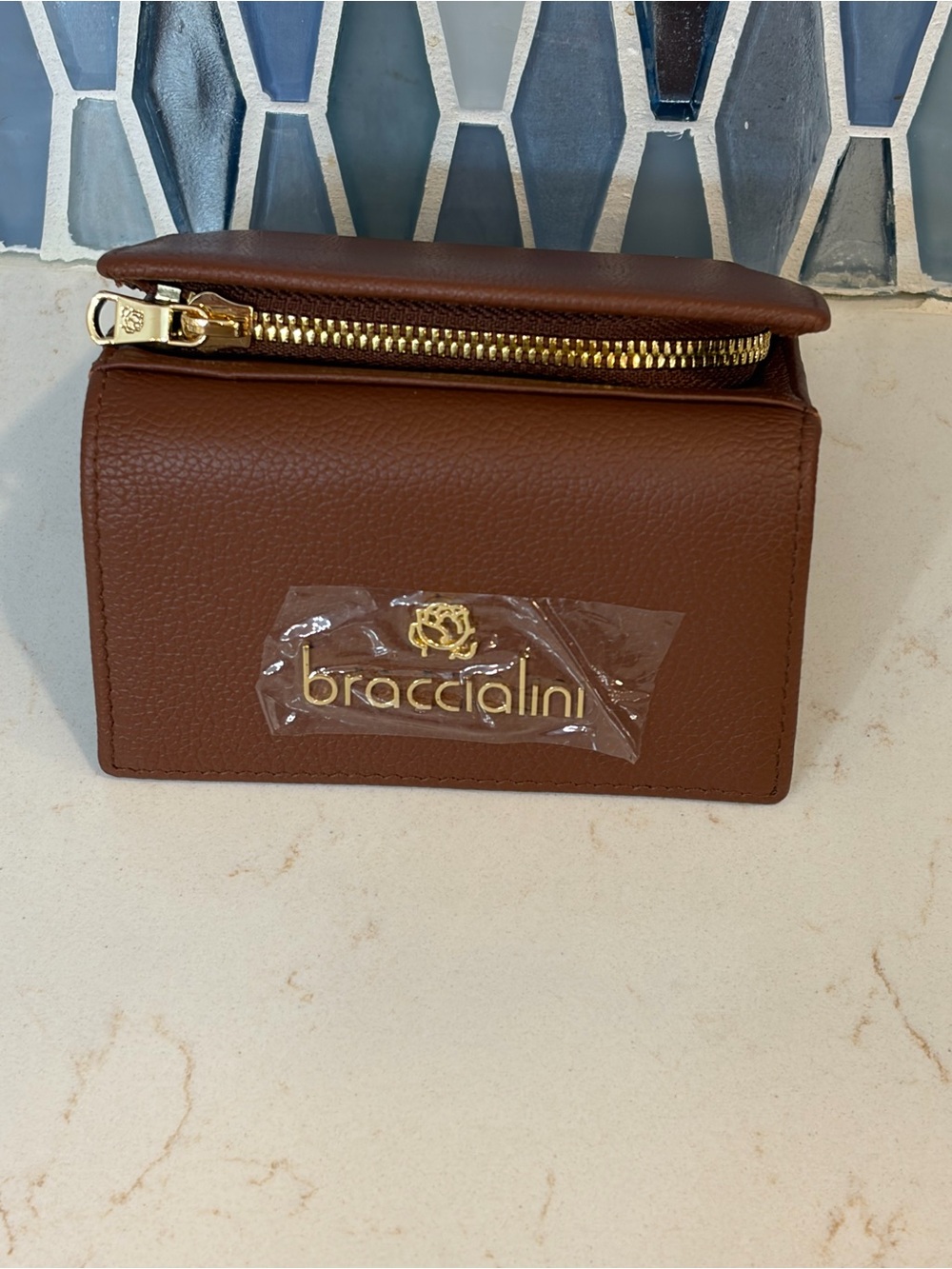 Italian Brown Leather Wallet Gold Hardware